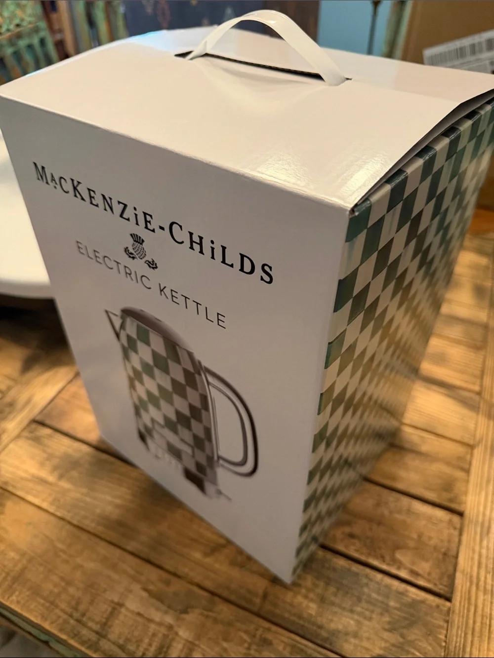 Mackenzie-Childs Mocha Check Electric Kettle with Chrome Accents